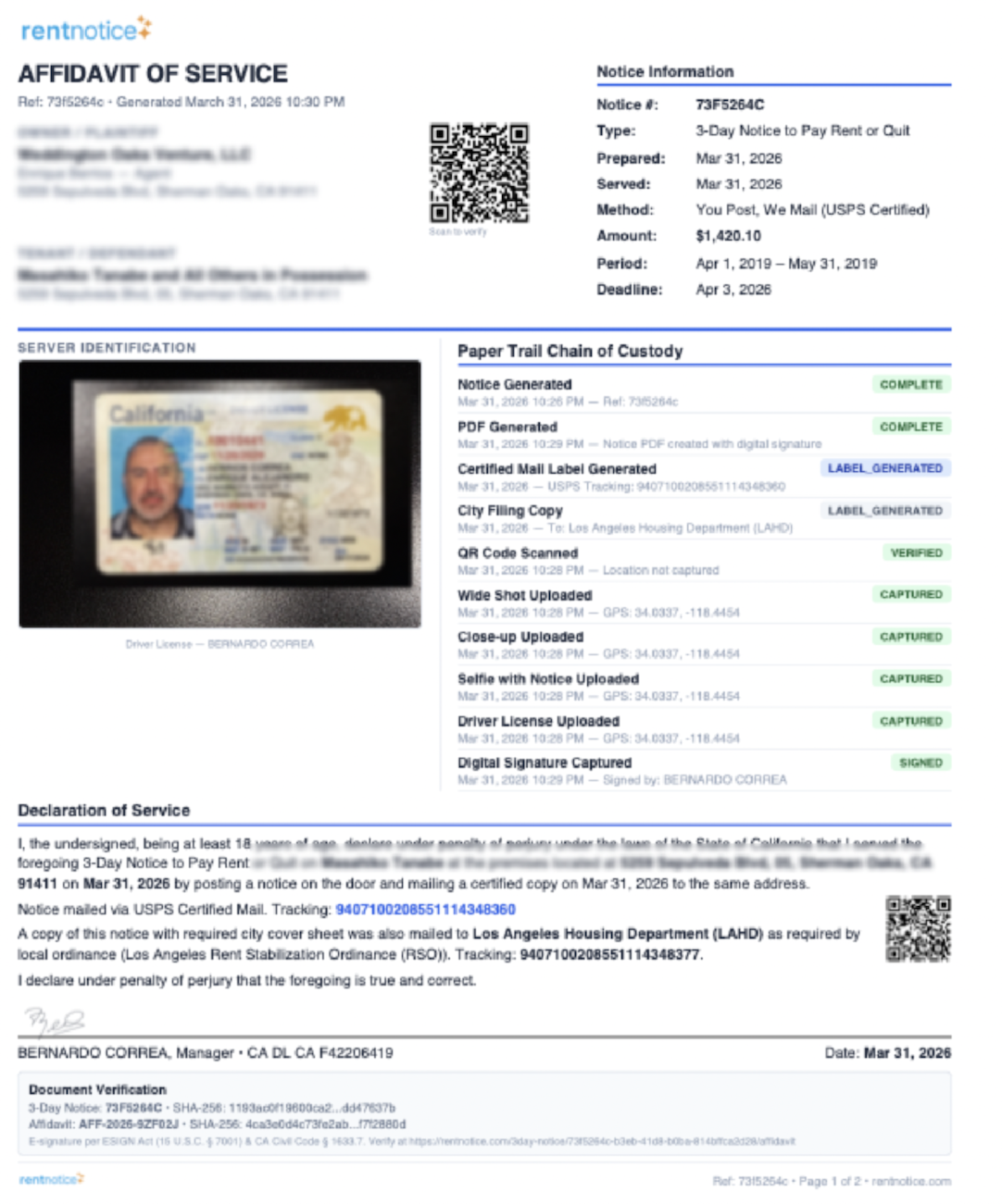 Sample Affidavit of Service